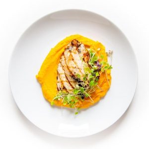 Grilled Chicken with Carrot Thyme Purée